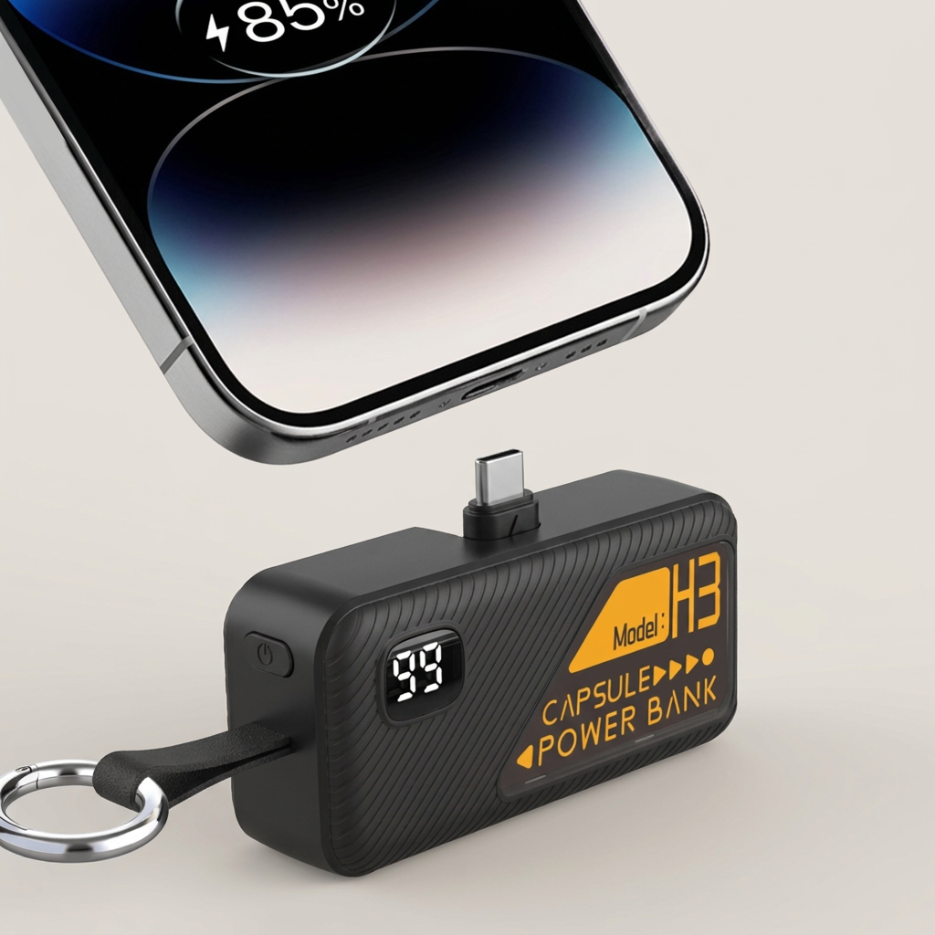 Black Key Capsule connected directly to a phone using the center USB-C connector