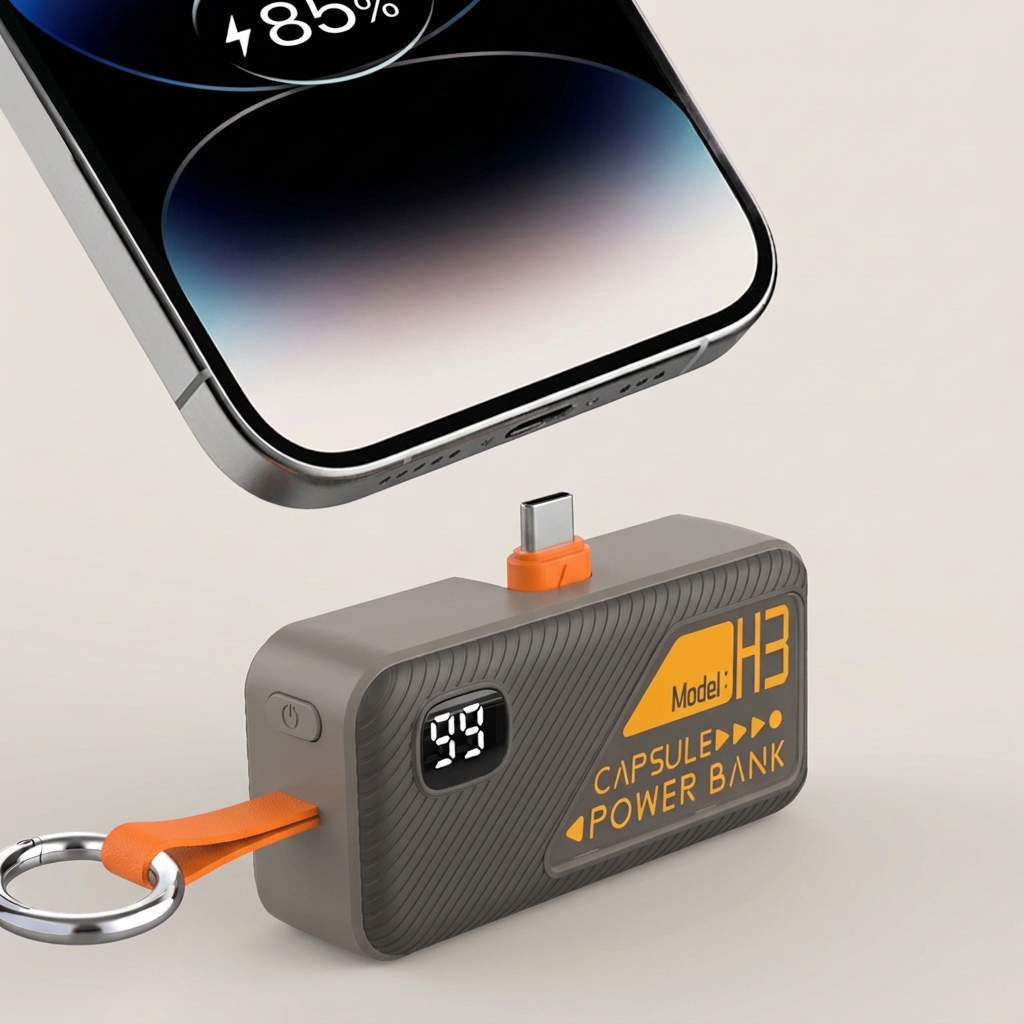 Gray Key Capsule USB-C connector aligned below a phone