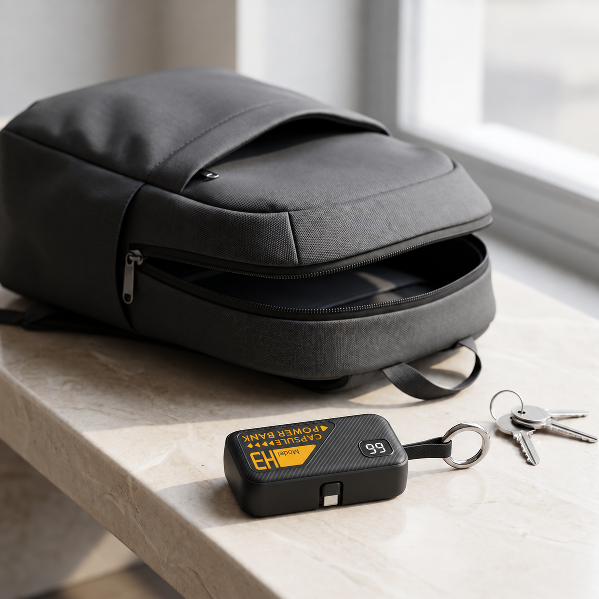 Black Portable Keychain Power Bank - 5000 mAh