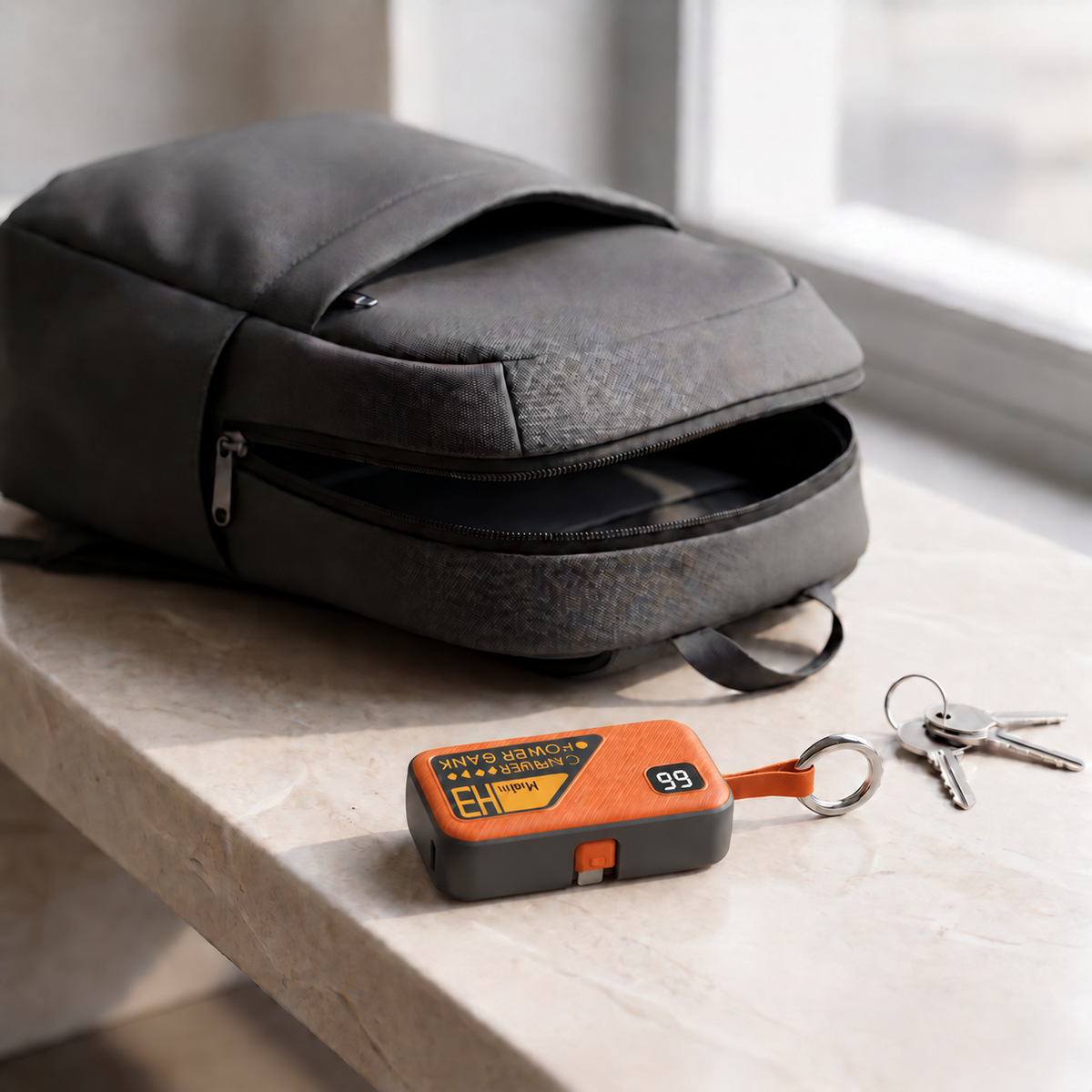 Orange Portable Keychain Power Bank - 5000 mAh