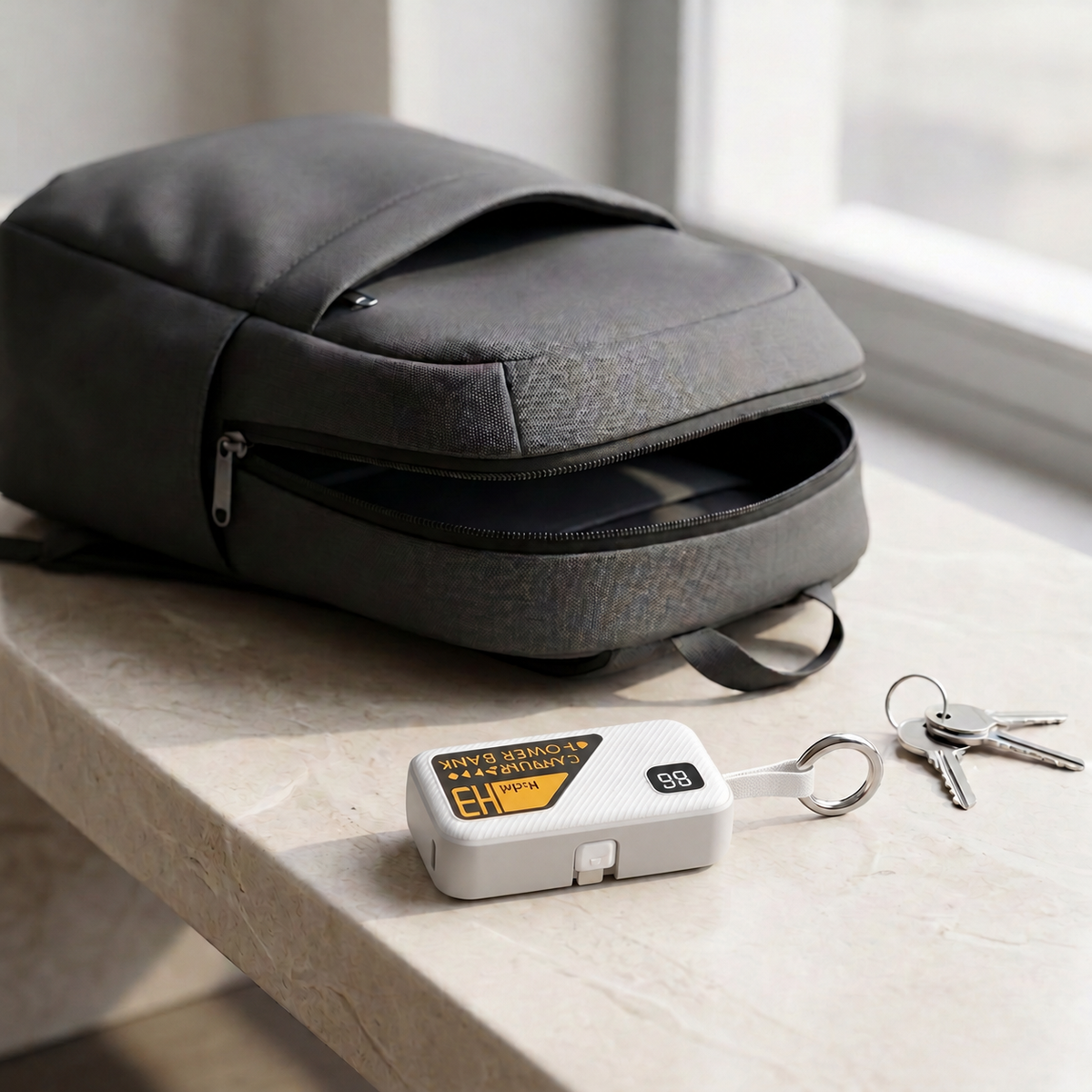White Portable Keychain Power Bank - 5000 mAh