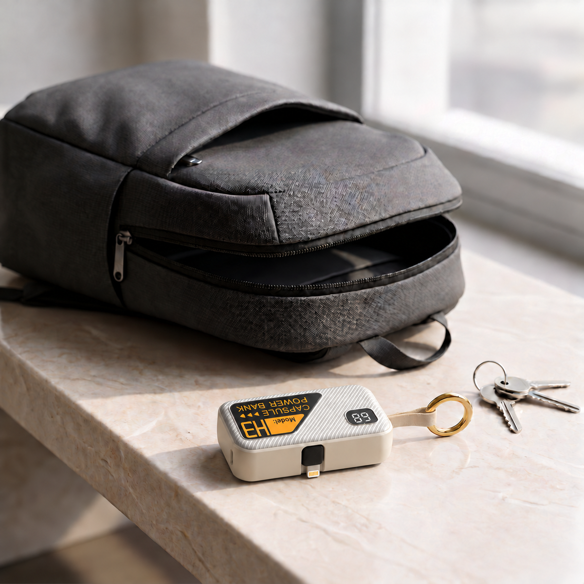 SPECIAL EDITION Grey Portable Keychain *Foldable Lightning Output* Power Bank - 5000 mAh