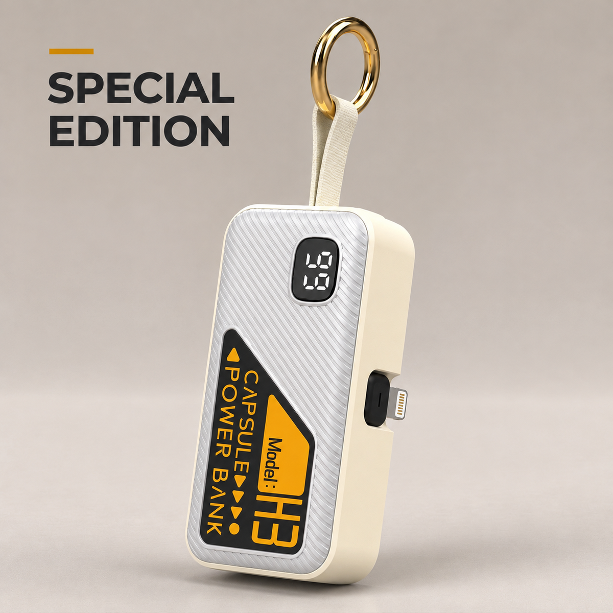 SPECIAL EDITION Grey Portable Keychain *Foldable Lightning Output* Power Bank - 5000 mAh