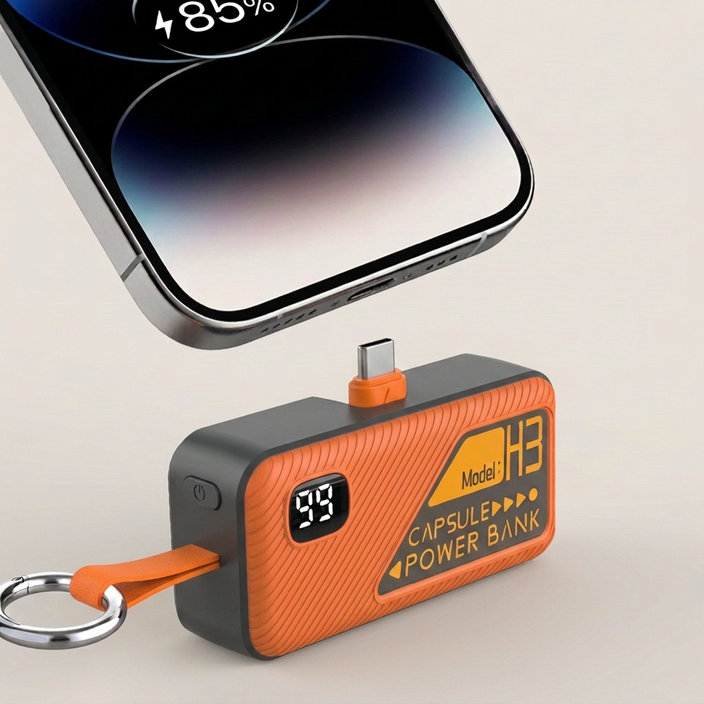 Orange Key Capsule USB-C connector aligned below a phone
